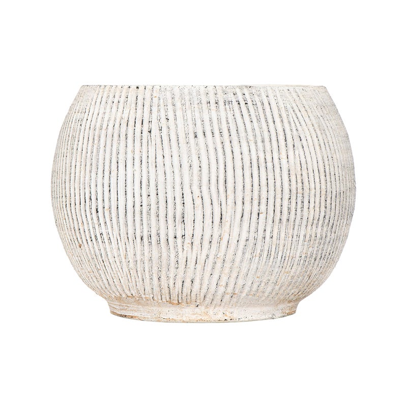 Creative Co-Op Distressed Cream Terracotta Planter with Fluted Texture - Image 1