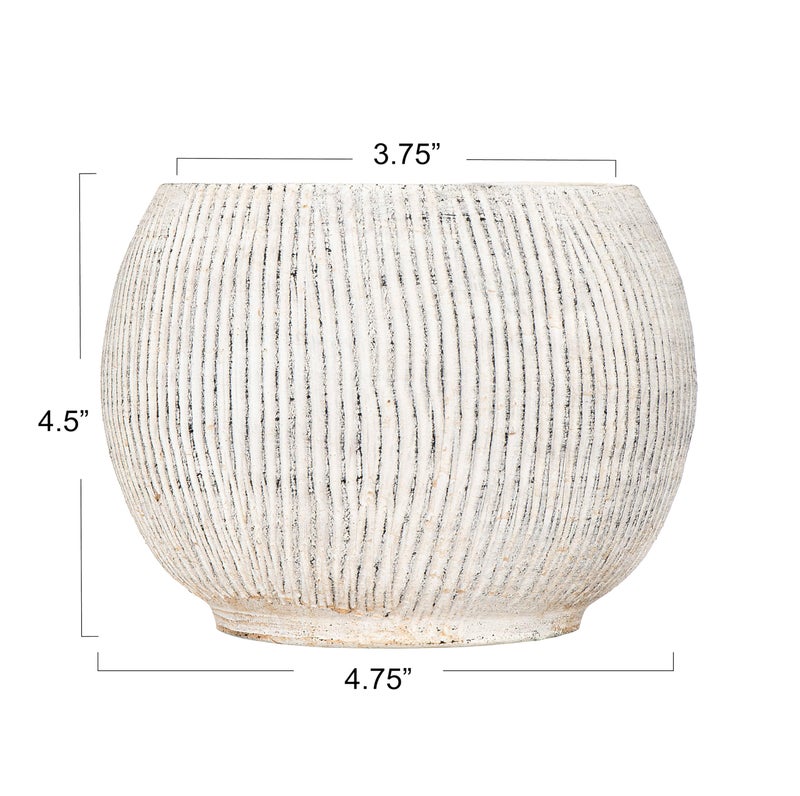 Creative Co-Op Distressed Cream Terracotta Planter with Fluted Texture - Image 2