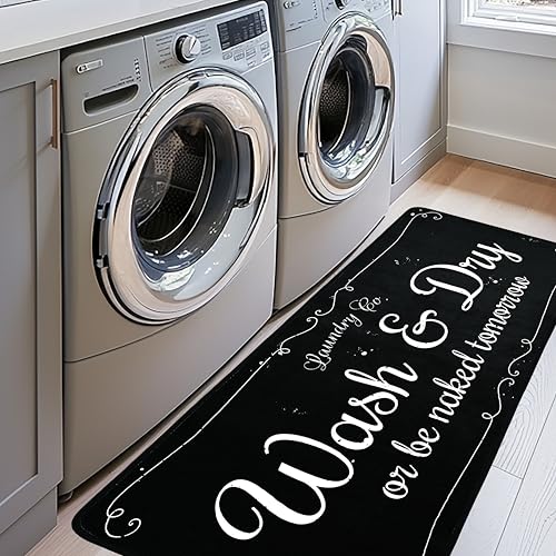 EYECY Non Slip TPR Back Rug Runner 20X59 Bordered Design Washable Area Rug for Kitchen Bathroom Hallway Entryway Black - Image 1
