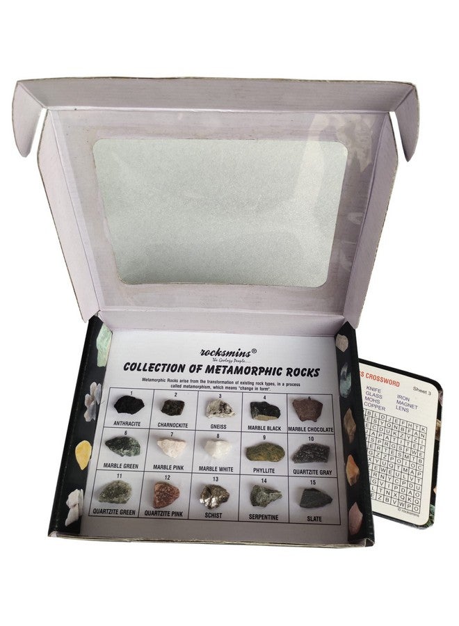 ROCKSMINS MR15WM Collection Set of 15 Metamorphic Rocks for School Education Rocks Samples Activity Geology Rock Memory Great Educational STEM Toys for Kids with Free Activity Card - Image 1