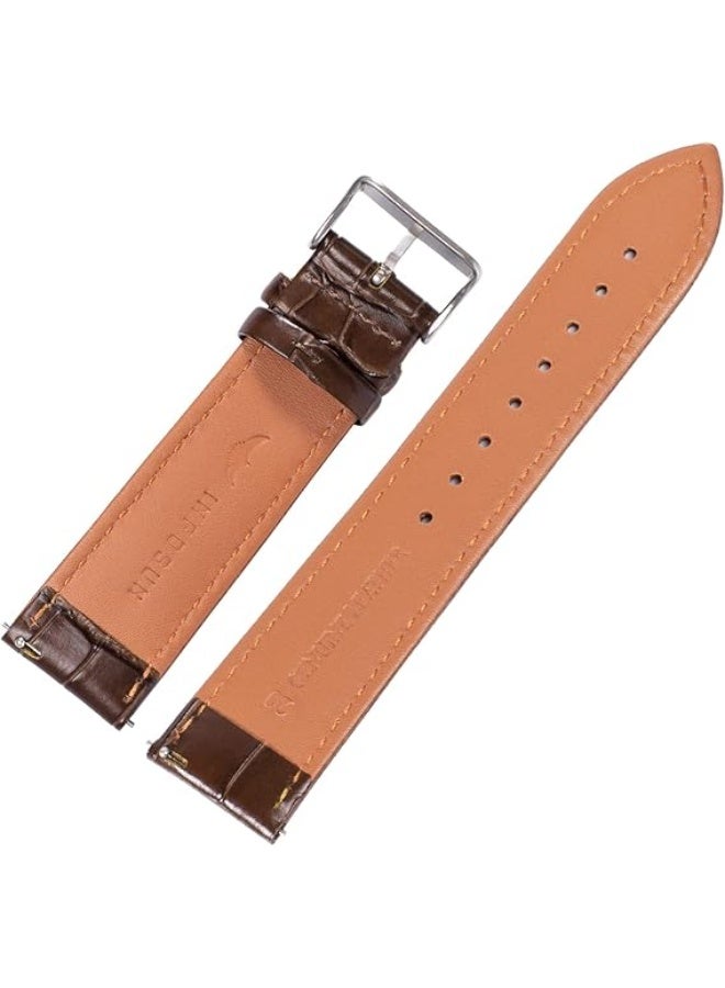 20mm Leather Watch Band for Samsung Galaxy Watch 46mm/Galaxy Watch 3 (45mm/46mm), Gear 2/Gear S3, Huawei Watch 2 Classic/3/3 Pro/GT (42mm, 46mm, 2e, Runner)/(GT2, GT2 Pro, GT3)_Dark brown - Image 4