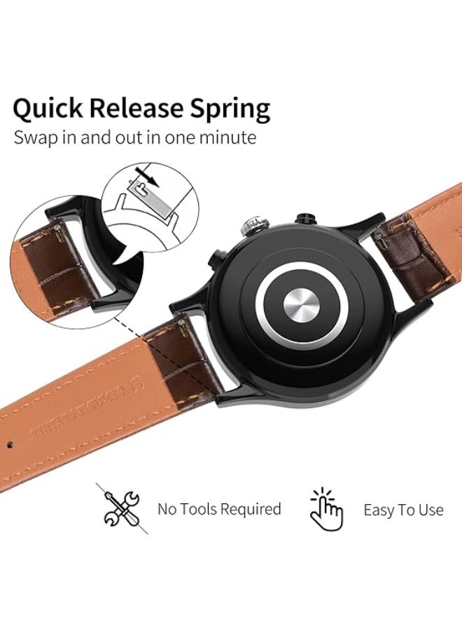 20mm Leather Watch Band for Samsung Galaxy Watch 46mm/Galaxy Watch 3 (45mm/46mm), Gear 2/Gear S3, Huawei Watch 2 Classic/3/3 Pro/GT (42mm, 46mm, 2e, Runner)/(GT2, GT2 Pro, GT3)_Dark brown - Image 3