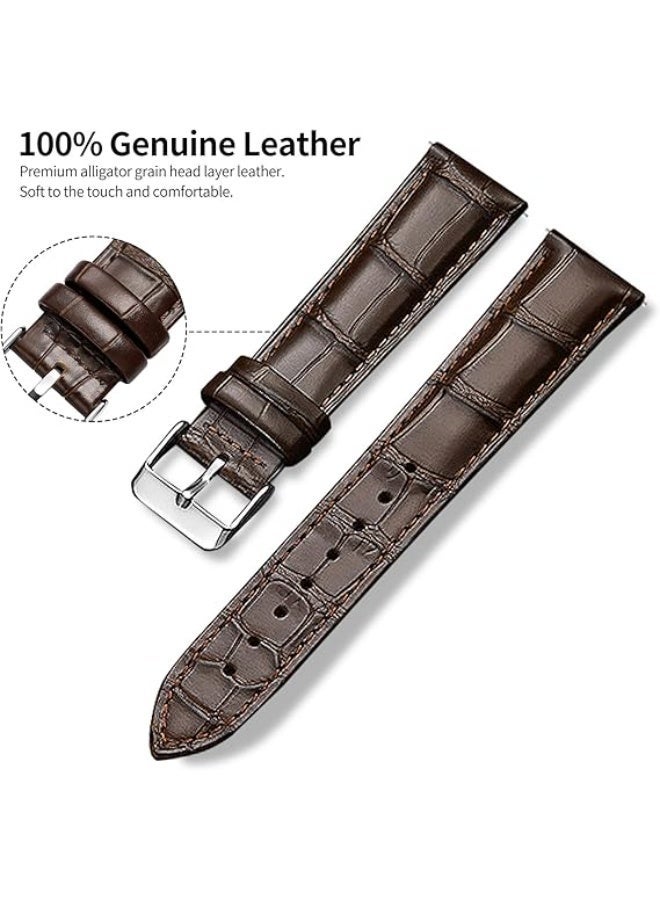 20mm Leather Watch Band for Samsung Galaxy Watch 46mm/Galaxy Watch 3 (45mm/46mm), Gear 2/Gear S3, Huawei Watch 2 Classic/3/3 Pro/GT (42mm, 46mm, 2e, Runner)/(GT2, GT2 Pro, GT3)_Dark brown - Image 2