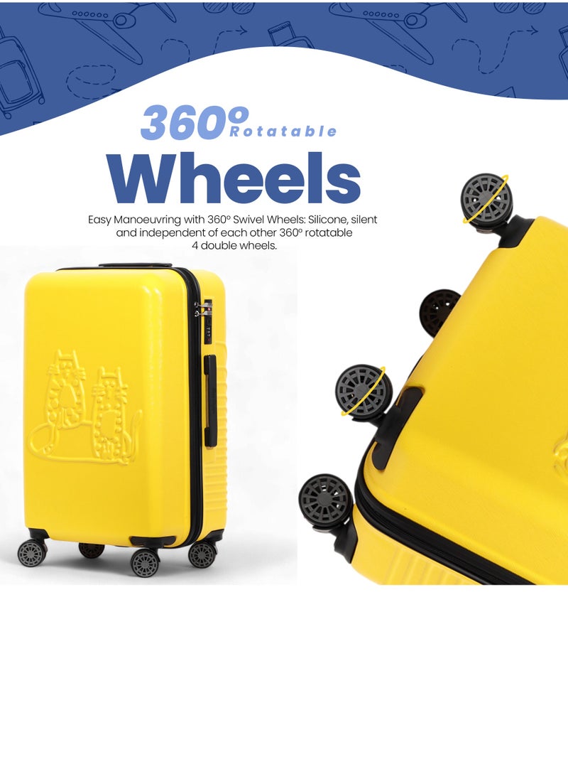 Biggdesign - Lightweight Cats Design Carry On Luggage with Spinner Wheel and Lock System Yellow 24-Inch - Image 1