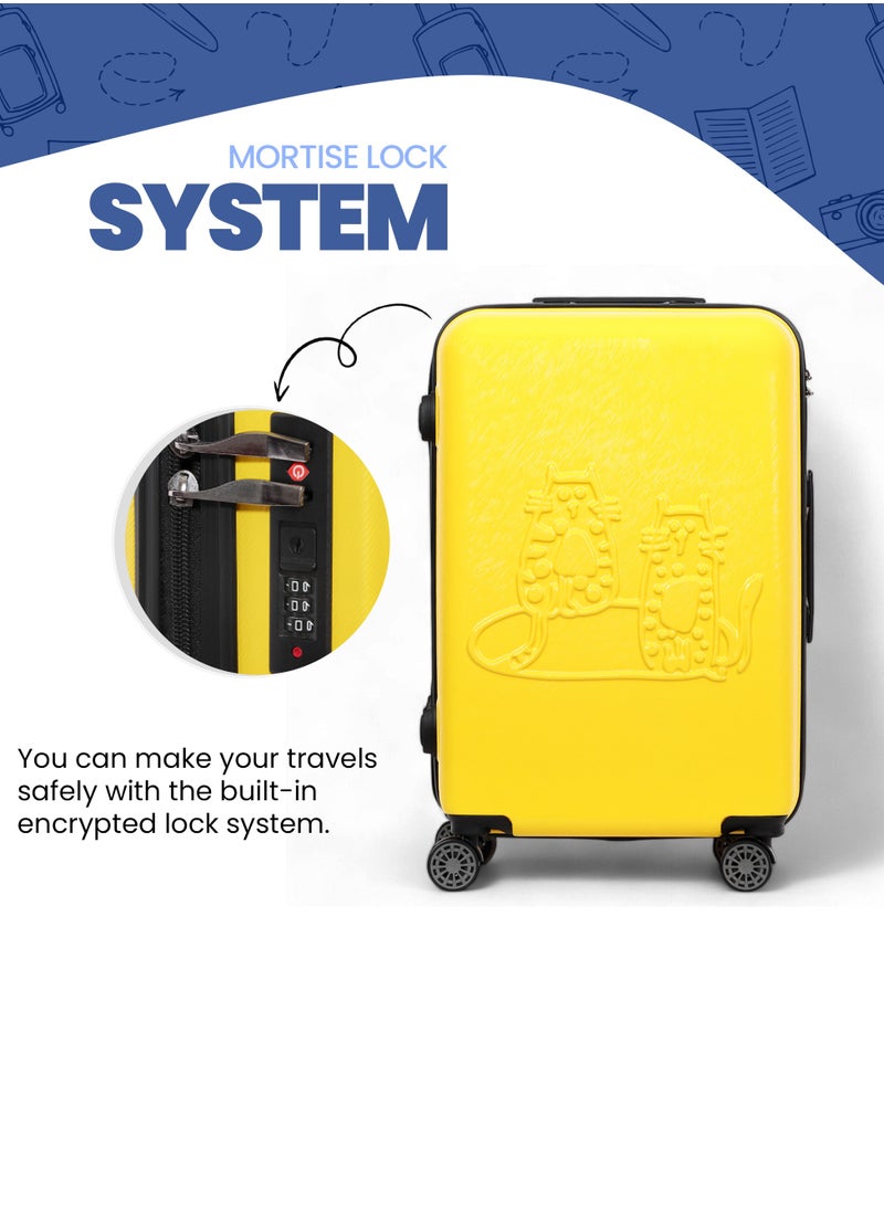 Biggdesign - Lightweight Cats Design Carry On Luggage with Spinner Wheel and Lock System Yellow 24-Inch - Image 1