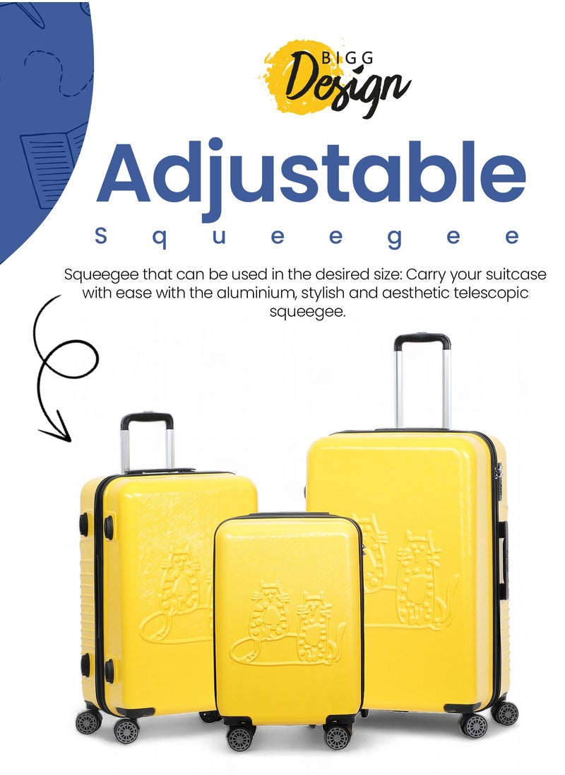 Biggdesign - Lightweight Cats Design Carry On Luggage with Spinner Wheel and Lock System Yellow 24-Inch - Image 1