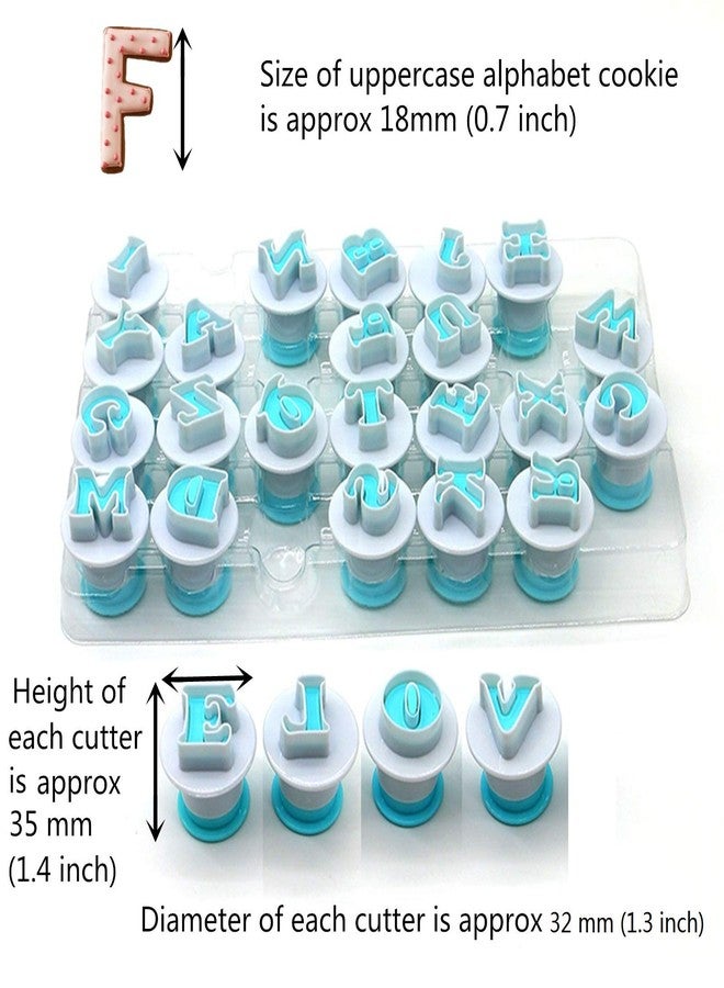 Comais Capital Letter Stamp Cookie Cutters Set of 26 pcs, Mini Uppercase Alphabet Spring Stamping Cutters Food Grade Plastic Direct Embossing Fondant Stamper Set for Cake Pastry Baking DIY (White & Blue) - Image 4
