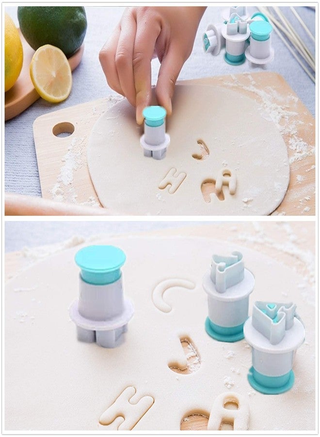 Comais Capital Letter Stamp Cookie Cutters Set of 26 pcs, Mini Uppercase Alphabet Spring Stamping Cutters Food Grade Plastic Direct Embossing Fondant Stamper Set for Cake Pastry Baking DIY (White & Blue) - Image 5