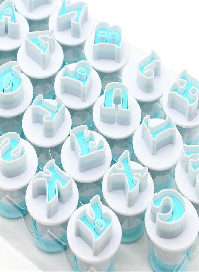 Comais Capital Letter Stamp Cookie Cutters Set of 26 pcs, Mini Uppercase Alphabet Spring Stamping Cutters Food Grade Plastic Direct Embossing Fondant Stamper Set for Cake Pastry Baking DIY (White & Blue) - Image 3