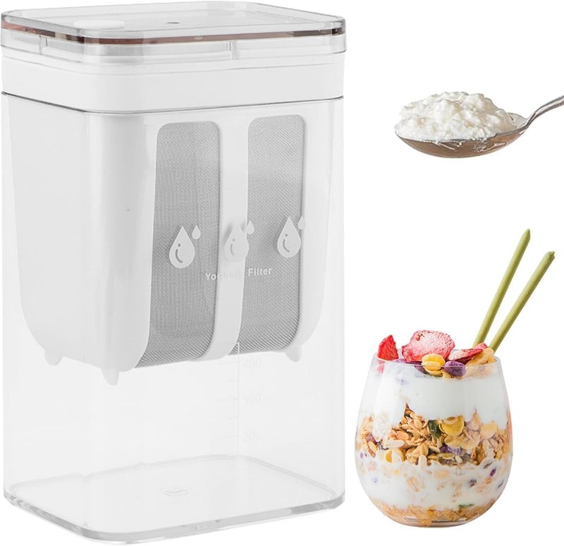IQS ENTERPRISE IQS Enterprise Yogurt Strainer Yogurt Filter Milk Strainer with Fine Mesh Bag Lid and Scale Mark for Making Soybean Milk Kefir Berries Soup Fruit Juice Coffee Multifunctional Curd Maker for Home  - Image 1