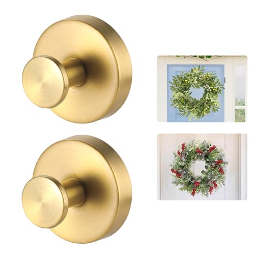 MrAthlet Suction Cup Wreath Hanger，Suction Cup Hooks Hanging 15 Lbs，Waterproof Suction Cup Wreath Holder for Windows, Shower, Wreaths，Smooth Doors (Gold, 2) - Image 1