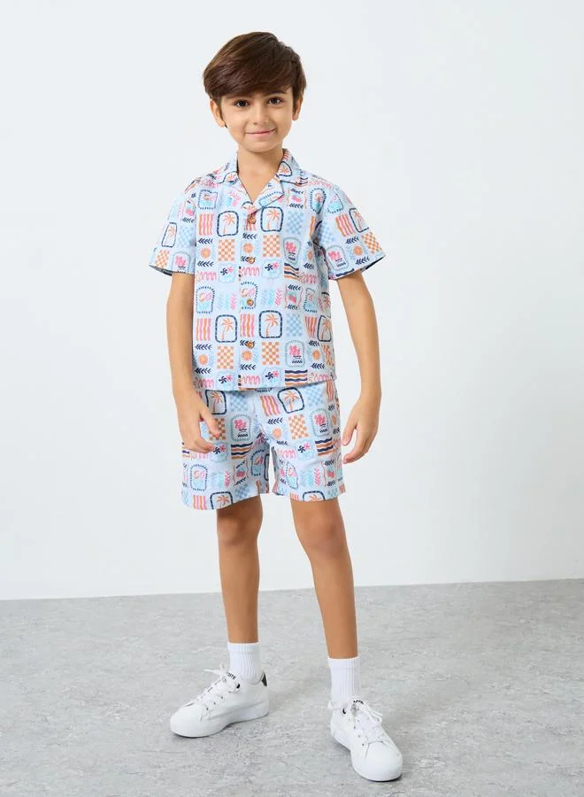 Styli Styli Boys All Over Print Shirt and Shorts Set