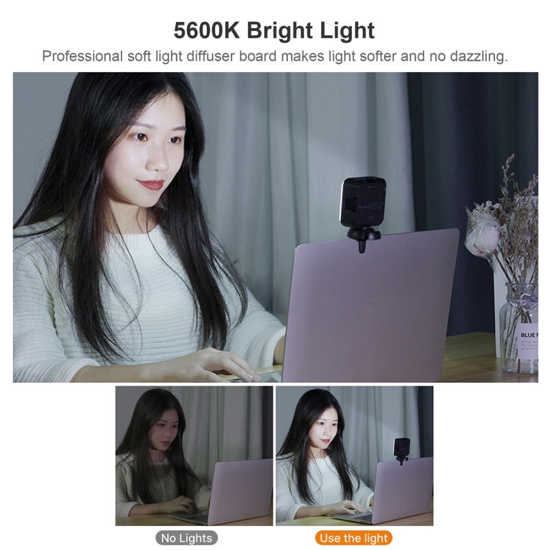 في جيم ضوء فيديو LED قابل للتثبيت على الكمبيوتر - ضوء تعبئة للاجتماعات - ضوء أبيض 5600K قابل لتعديل السطوع وقابل لإعادة الشحن لإضاءة مؤتمرات الفيديو للكمبيوتر المحمول والعمل عن بُعد والتعليم عبر الإنترنت - Image 3