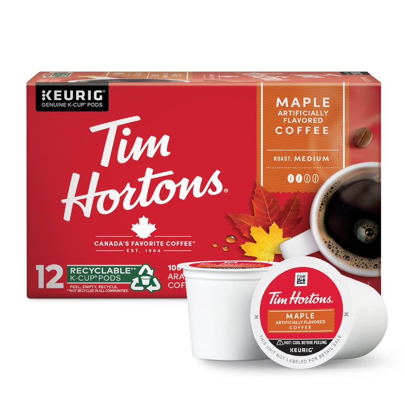 Tim Hortons Maple Flavored Coffee, Single-Serve K-Cup Pods Compatible with Keurig Brewers, Red, 12 Count (Pack of 1) - Image 1
