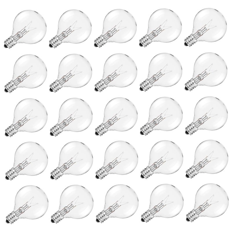 Brightown G40 Replacement Light Bulbs, Clear Globe Bulbs Replacement for Outdoor String Light, E12 Candelabra Base, Incandescent Round Bulbs for Patio Cafe Bistro Decor, 5W 120V, Warm White, 25 Pack - Image 1