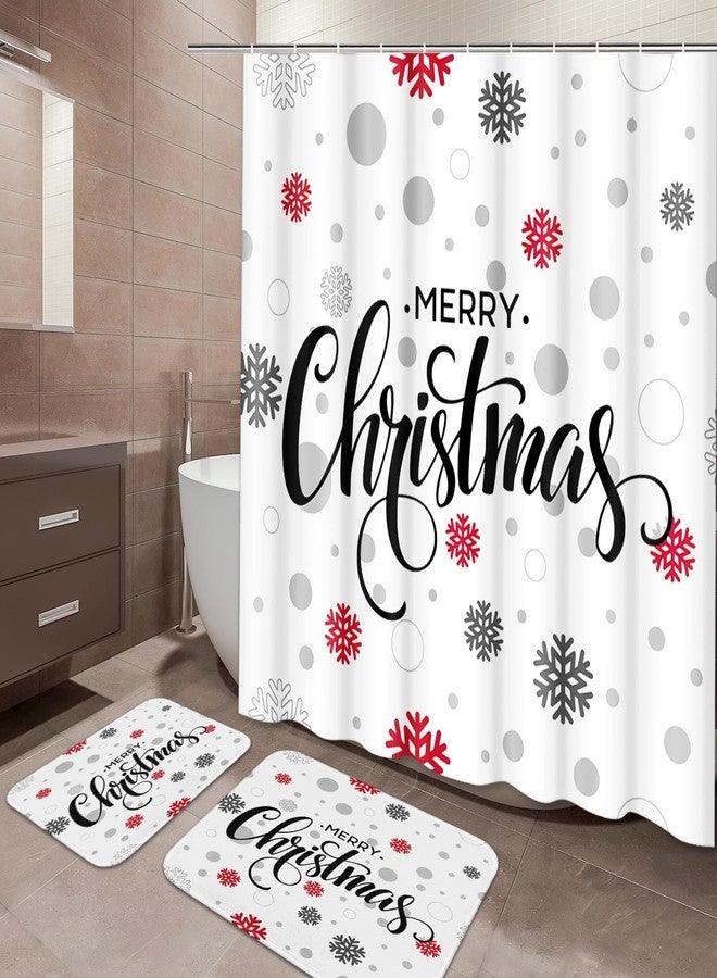 ArtSocket Merry Christmas Bathroom Set with Shower Curtain and Rugs and Accessories, Snowflakes Shower Curtain Set, Xmas Winter Bathroom Decor 3 Pcs - Image 1