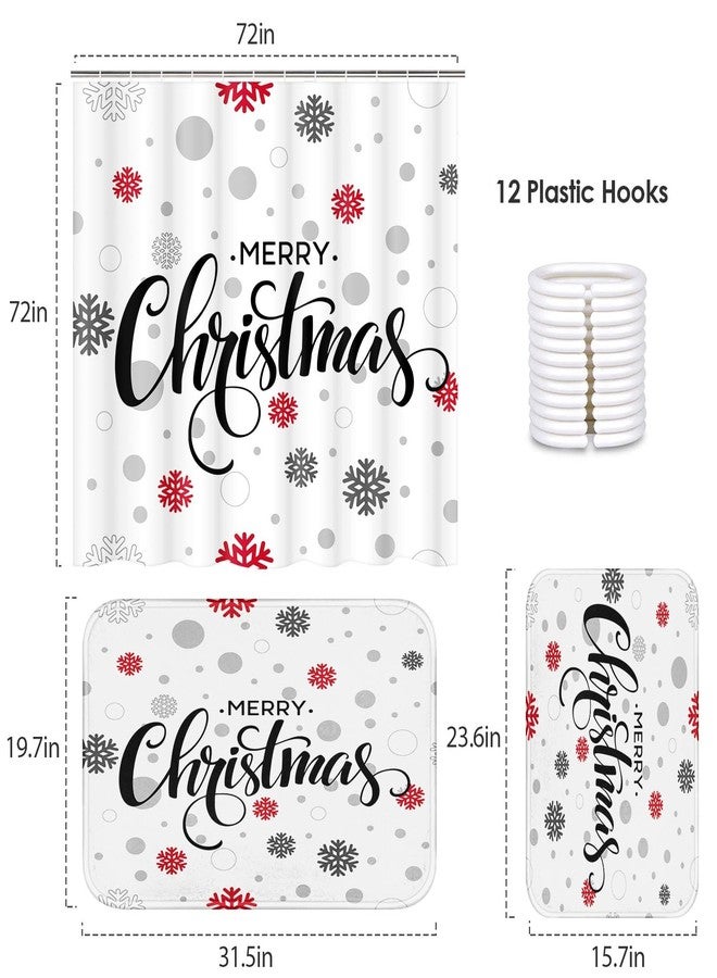 ArtSocket Merry Christmas Bathroom Set with Shower Curtain and Rugs and Accessories, Snowflakes Shower Curtain Set, Xmas Winter Bathroom Decor 3 Pcs - Image 2