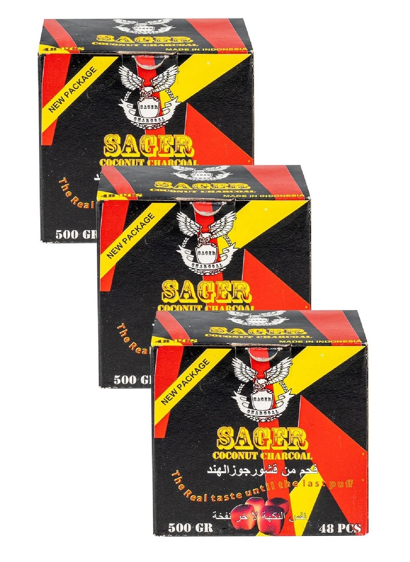 CERAMIC - Sager Charcoals Quick Ignite and Long Lasting 48 Pieces 3 Boxes Combo Pack - Image 1