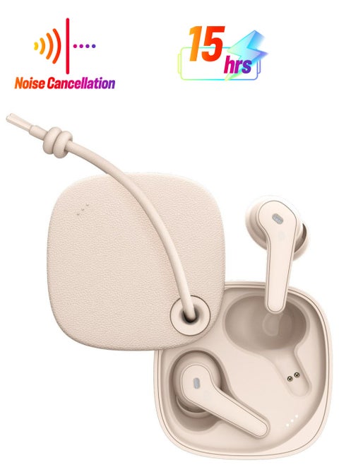 Moxedo True Wireless Earbuds S4 Bluetooth 5.4 ENC Technology 7 Hours Playing Time Touch Control 300 mAh Charging Case with Built-in 4 Powerful Microphones (Beige)