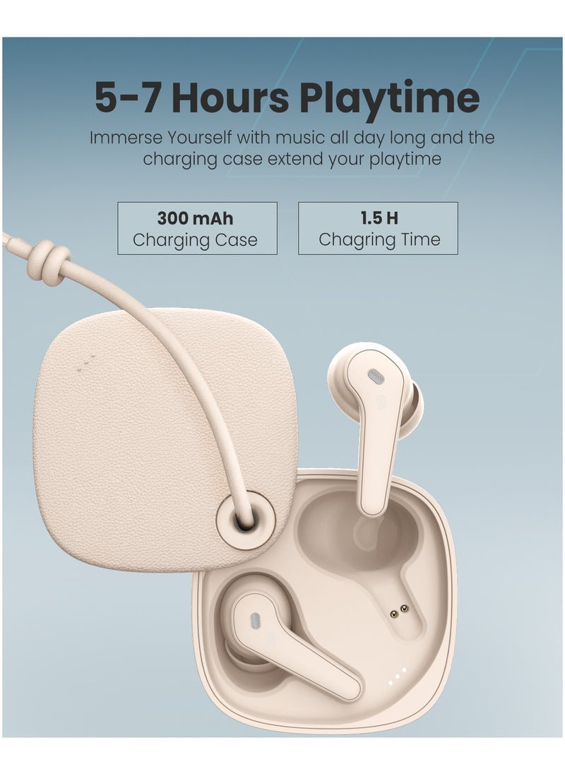 Moxedo - Moxedo True Wireless Earbuds S4 Bluetooth 5.4 ENC Technology 7 Hours Playing Time Touch Control 300 mAh Charging Case with Built-in 4 Powerful Microphones (Beige) - Image 1