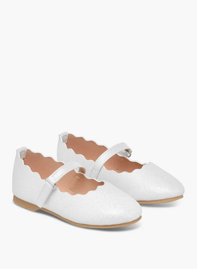 JUNIORS Girls Scallop Hem Ballerina Shoes with Hook and Loop Closure
