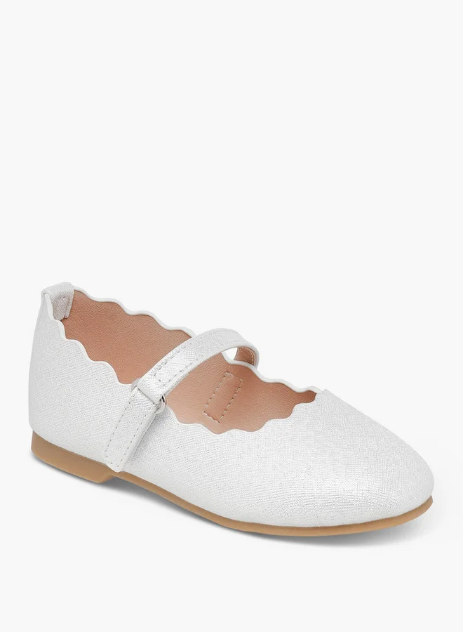 JUNIORS Girls Scallop Hem Ballerina Shoes with Hook and Loop Closure