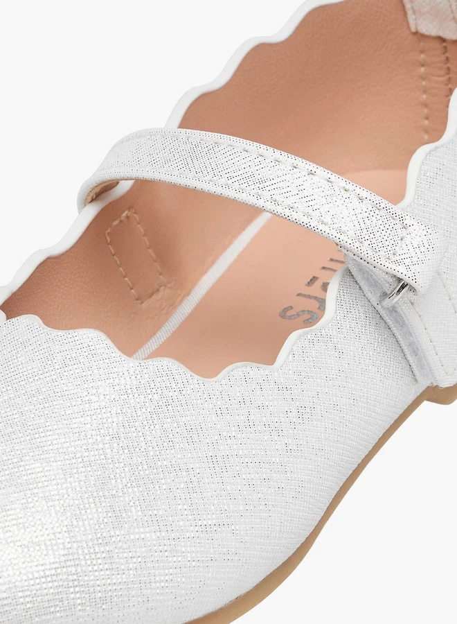 JUNIORS Girls Scallop Hem Ballerina Shoes with Hook and Loop Closure
