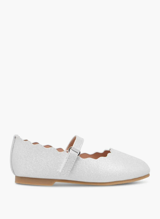 JUNIORS Girls Scallop Hem Ballerina Shoes with Hook and Loop Closure