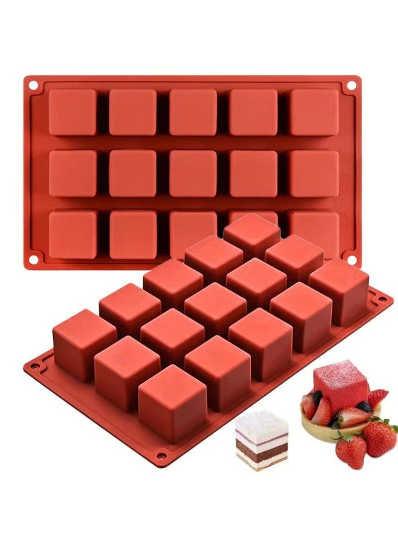 15 تجويف مربع الشوكولاته هلام السيليكا العفن ، سيليكون الجليد العفن ، ديي حلوى كعكة موس العفن ، قالب البسكويت ، ومن ناحية الصابون العفن - Image 1