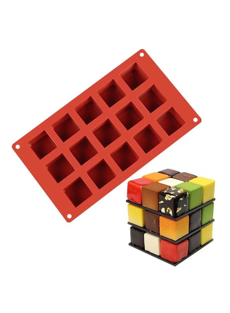 15 تجويف مربع الشوكولاته هلام السيليكا العفن ، سيليكون الجليد العفن ، ديي حلوى كعكة موس العفن ، قالب البسكويت ، ومن ناحية الصابون العفن - Image 4