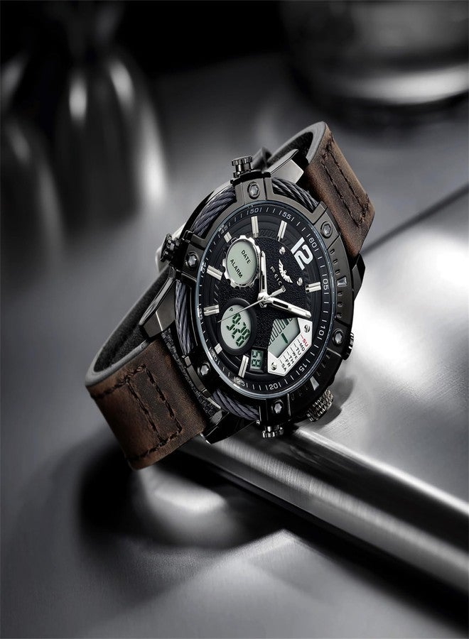 FEICE Men's Watch Wristwatches Chronograph Sport Watch Japanese Quartz Analog-Digital Waterproof Watches FK038 Multifunctional Luminescent Industrial Style Punk Watch-Black, Multicolor - Image 2