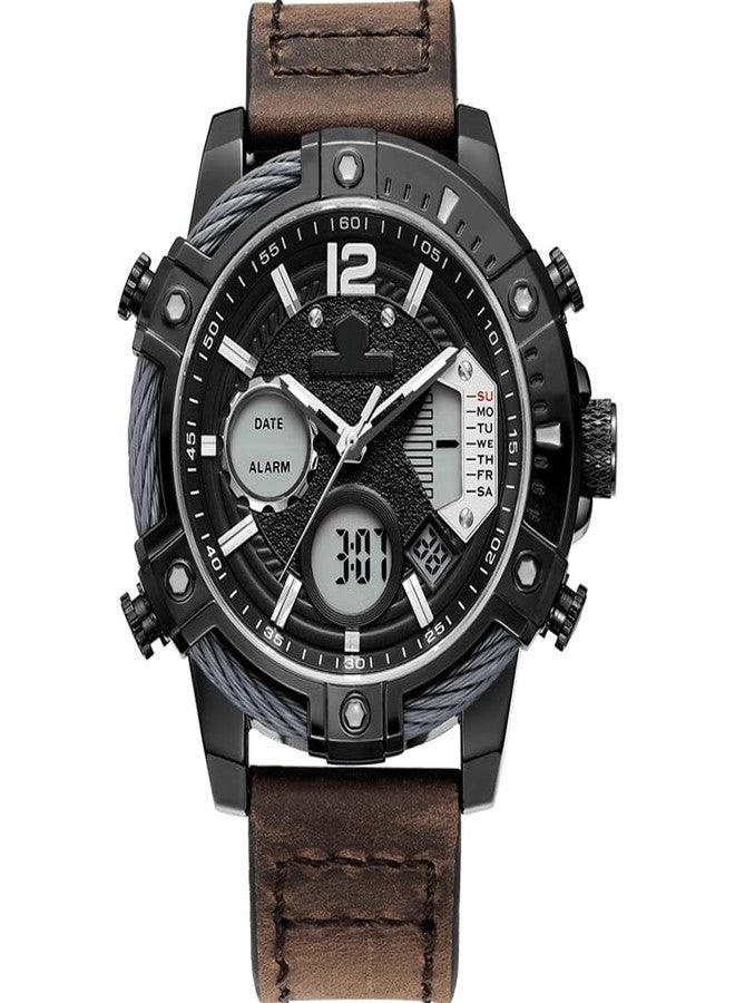 FEICE Men's Watch Wristwatches Chronograph Sport Watch Japanese Quartz Analog-Digital Waterproof Watches FK038 Multifunctional Luminescent Industrial Style Punk Watch-Black, Multicolor - Image 1