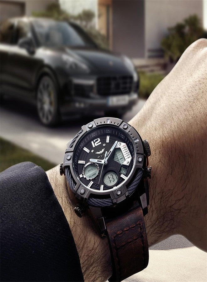 FEICE Men's Watch Wristwatches Chronograph Sport Watch Japanese Quartz Analog-Digital Waterproof Watches FK038 Multifunctional Luminescent Industrial Style Punk Watch-Black, Multicolor - Image 5