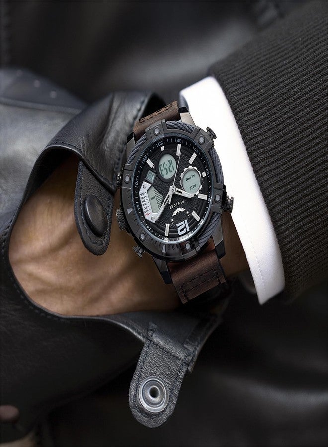 FEICE Men's Watch Wristwatches Chronograph Sport Watch Japanese Quartz Analog-Digital Waterproof Watches FK038 Multifunctional Luminescent Industrial Style Punk Watch-Black, Multicolor - Image 4