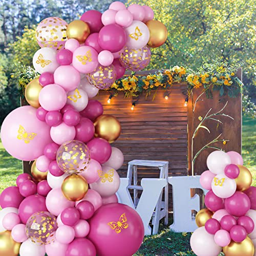 Lazybeee Pink Gold Balloon Garland Arch Kit |77 Pcs Butterfly Stickers Pink White Metallic Gold Confetti Latex Balloons for Wedding Birthday Graduation Anniversary Bachelorette Party Decorations - Image 5