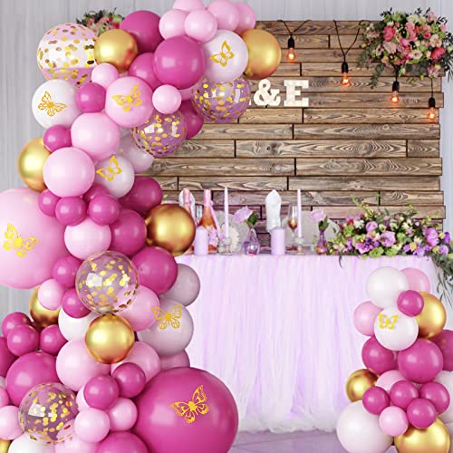 Lazybeee Pink Gold Balloon Garland Arch Kit |77 Pcs Butterfly Stickers Pink White Metallic Gold Confetti Latex Balloons for Wedding Birthday Graduation Anniversary Bachelorette Party Decorations - Image 4