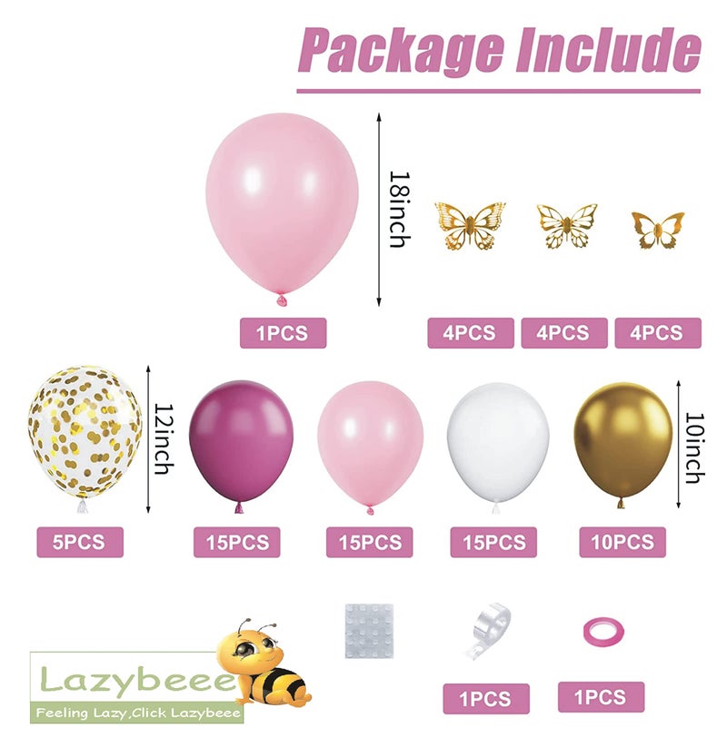 Lazybeee Pink Gold Balloon Garland Arch Kit |77 Pcs Butterfly Stickers Pink White Metallic Gold Confetti Latex Balloons for Wedding Birthday Graduation Anniversary Bachelorette Party Decorations - Image 2