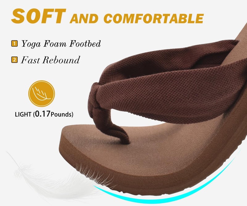 KuaiLu Flip Flops Women Arch Support Yoga Mat Comfortable Summer Beach Walking Thong Cushion Sandals Slip on Pool Outfits Travel Essentials Orthotic Slides Indoor Outdoor Slippers Shoes Brown Size 9 - Image 3