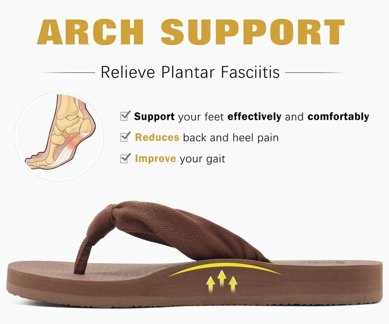 KuaiLu Flip Flops Women Arch Support Yoga Mat Comfortable Summer Beach Walking Thong Cushion Sandals Slip on Pool Outfits Travel Essentials Orthotic Slides Indoor Outdoor Slippers Shoes Brown Size 9 - Image 4
