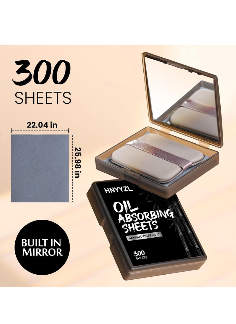 HNYYZL - HNYYZL Blotting papers for Face,300pcs Oil blotting sheets,1 Portable box with Mirror & Makeup Puff,Makeup Friendly Oily Skin Shine Blotter,oil face wipes for Home Office School Travel - Image 1