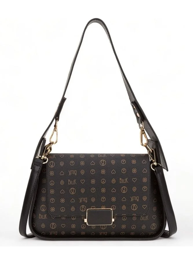 Bilik Deri Bilik Leather Monogram Black Women's Shoulder Bag Riv 122-MN