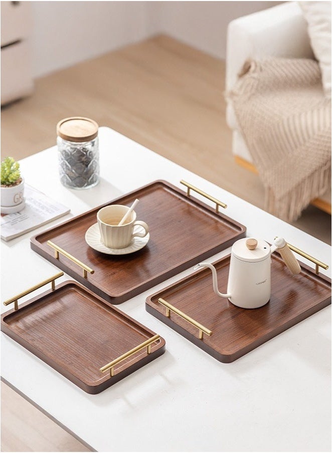 ميون مجموعة من 3 صواني تقديم من الخيزران بمقابض معدنية، صواني عثمانية مزخرفة، طبق لتناول الإفطار والعمل والتخزين والحفلات، لون بني - Image 1