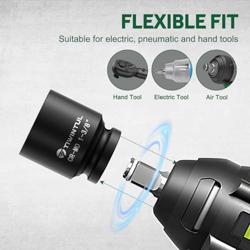 TIWINTUL 3/4 Inch Drive Impact Socket Set, 6-Point Design, CR-MO Steel, 30 PCS Large Impact Socket Set, SAE (11/16” to 2”) and Metric (17mm to 60mm), Rugged Construction, Heavy Duty Impact Sockets - Image 5