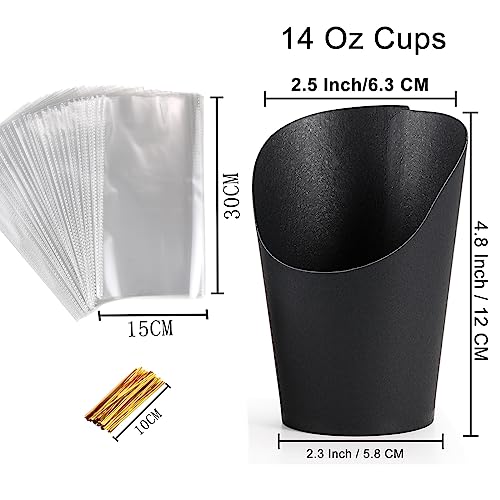 WixiTool Disposable Charcuterie Cups 60 PCS with 200PCS Sticks and 60PCS Bags, 14 oz Kraft Paper Snack Boxes Appetizers Cup French Fry Holder with Cocktail Skewers Toothpicks Tooth Picks, Black - Image 5