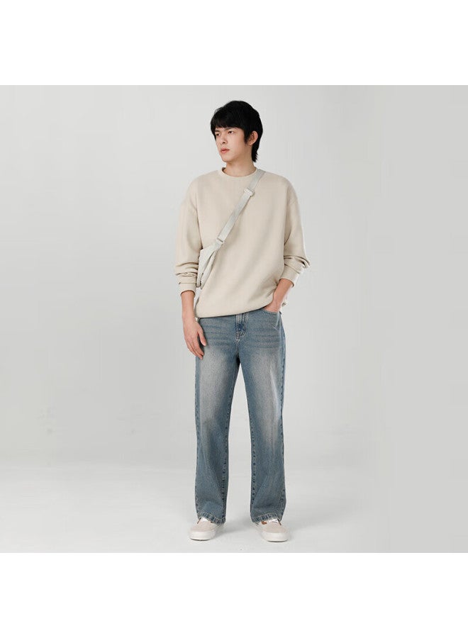 Markless Men's Sweatshirt Autumn And Winter Jacket Round Neck Five-minute Air Cotton Long Sleeve Base Layer Wyb2441m Milk Tea Apricot Xxl - Image 1