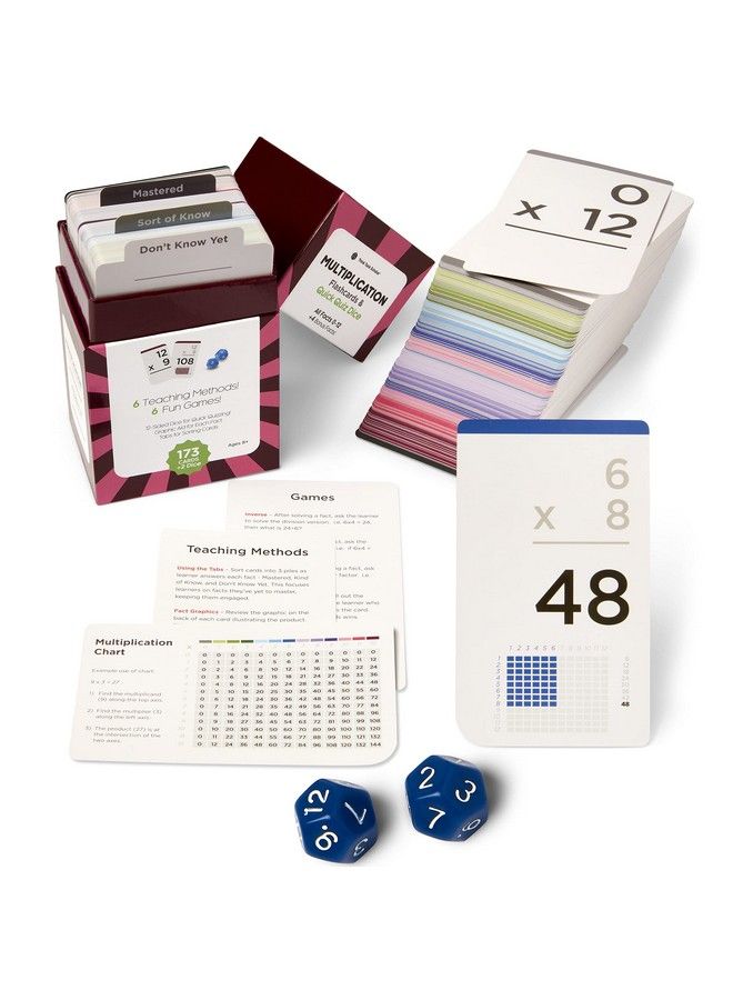 Think Tank Scholar 173 Multiplication Flash Cards + 2 Math Dice (Award Winning) All Facts 012 Answer On Back, For Kids In 2Nd, 3Rd, 4Th, 5Th, 6Th Grade Class Or Homeschool Games & Chart  - Image 1