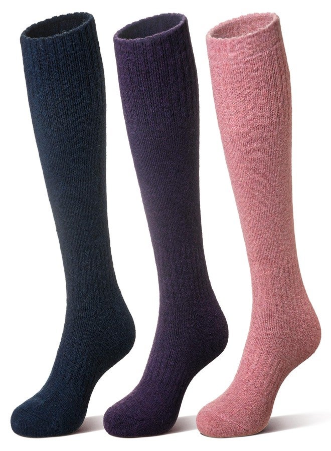 Eocom Unisex Merino Wool Ski Socks Thermal Warm Winter Thick Knee High Long Snowboarding Boot Socks for Women Men 3 Pairs(Pink/Navy/Purple, Medium) - Image 1