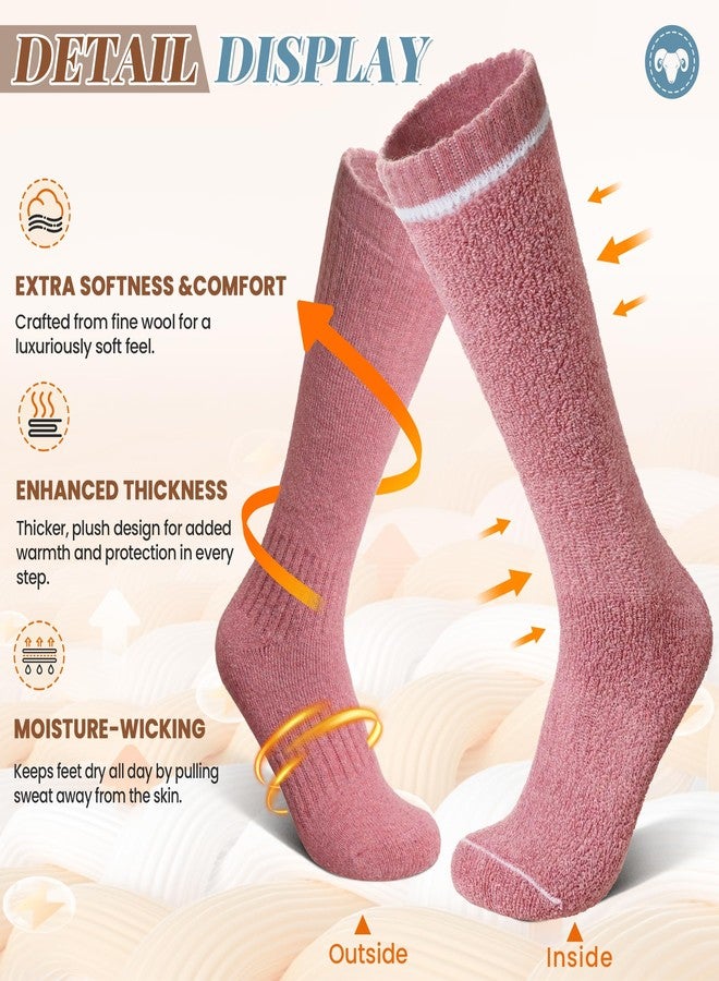 Eocom Unisex Merino Wool Ski Socks Thermal Warm Winter Thick Knee High Long Snowboarding Boot Socks for Women Men 3 Pairs(Pink/Navy/Purple, Medium) - Image 3
