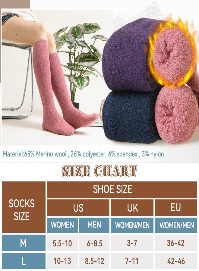Eocom Unisex Merino Wool Ski Socks Thermal Warm Winter Thick Knee High Long Snowboarding Boot Socks for Women Men 3 Pairs(Pink/Navy/Purple, Medium) - Image 5