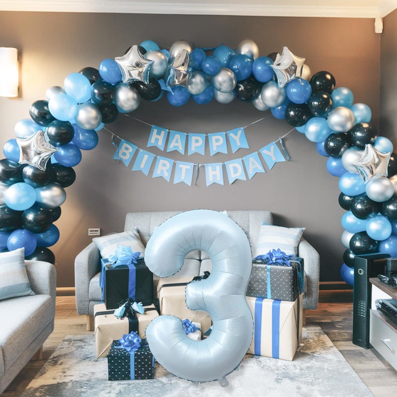 Froova 3rd Birthday Balloons for Boys, 40'' Foil Self Inflating Light Matte Blue Number 3 Balloon, Pastel Sky Blue Large Mylar 3 Balloon Number for Kids 3 Yeal Old Birthday Party Decor Anniversary Decoration - Image 5